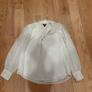 Ann Taylor Factory XSP Winter White Blouse with Tie Neck